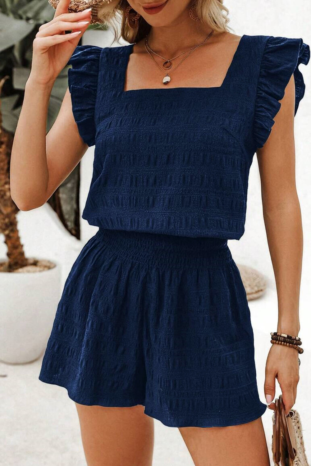 Textured Top and High Waist Shorts Set - Authentic Country Fashion from Workign Bull
