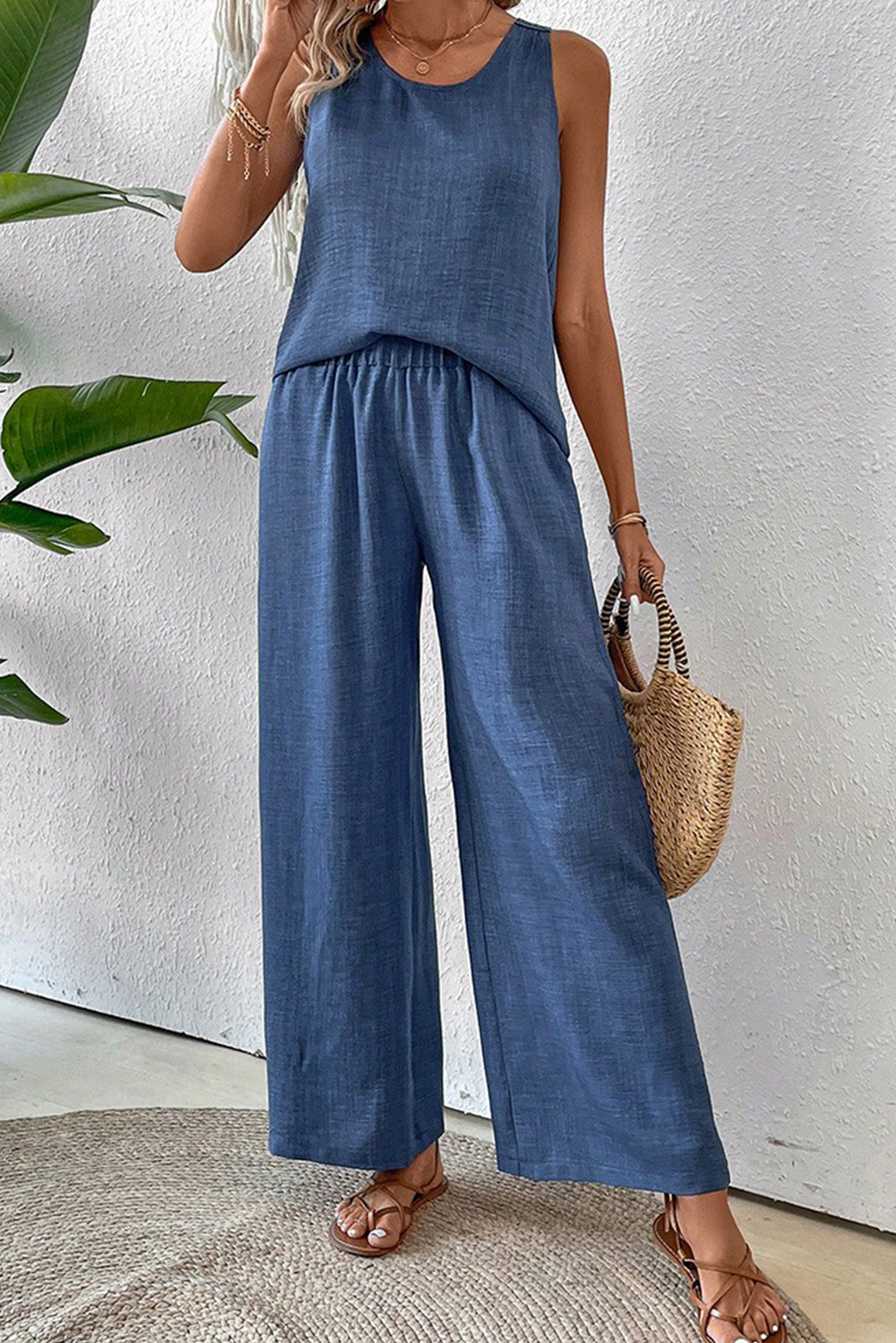 Ashleigh Hollow Lace Tank Top and Wide Leg Pants Set - authentic country fashion from Working Bull
