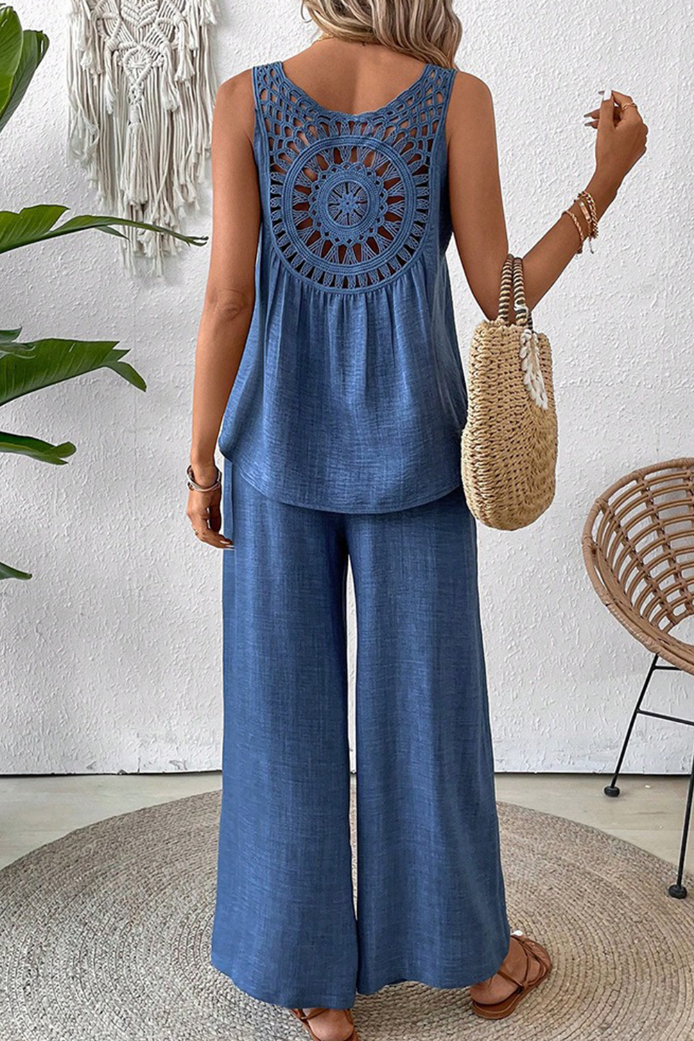 Ashleigh Hollow Lace Tank Top and Wide Leg Pants Set - authentic country fashion from Working Bull