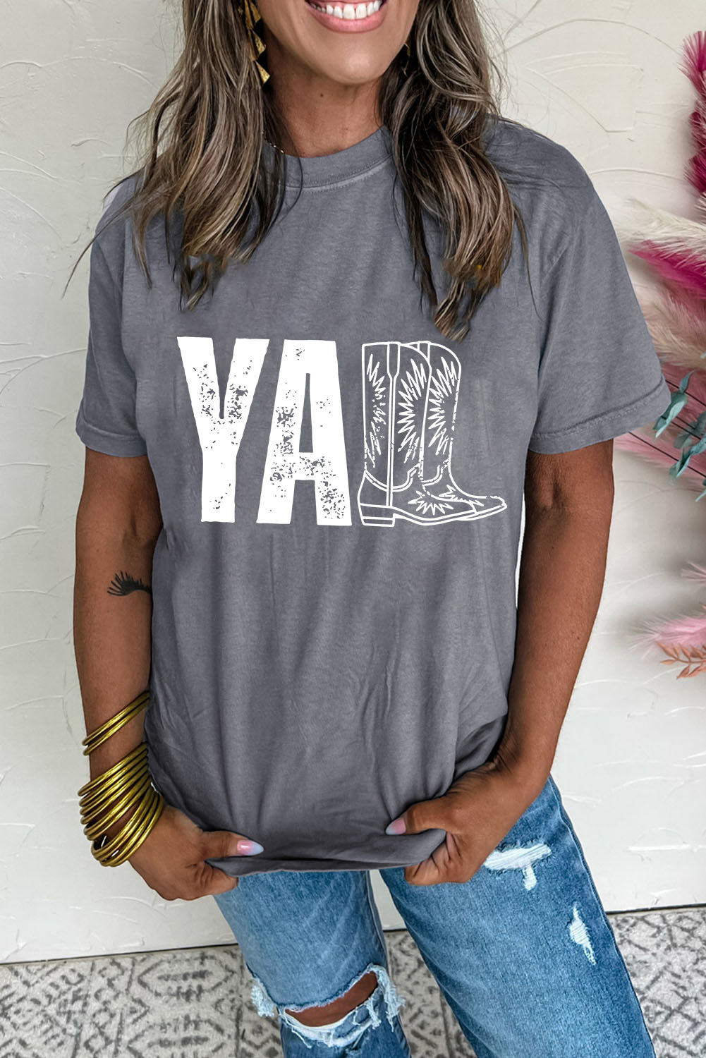Grey YALL Boots Tee - Authentic Country Fashion from Working Bull