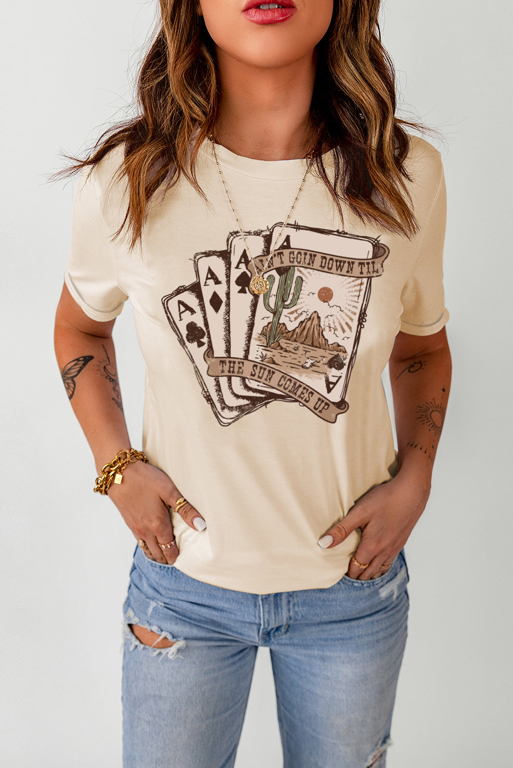 Khaki Western Poker T-Shirt - authentic country fashion from Working Bull