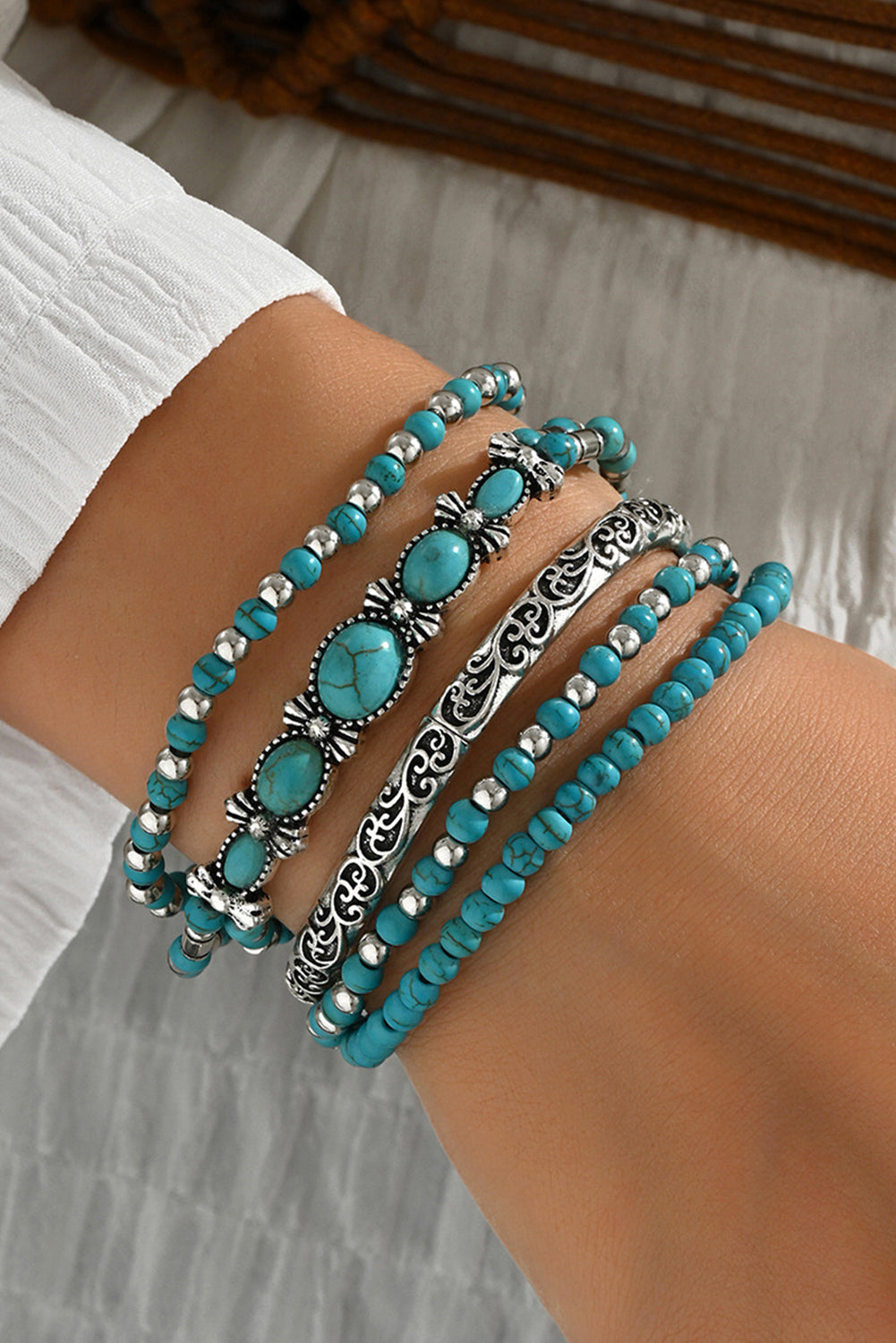 Silvery Turquoise Beaded Bracelet Set - authentic country accessories from Working Bull
