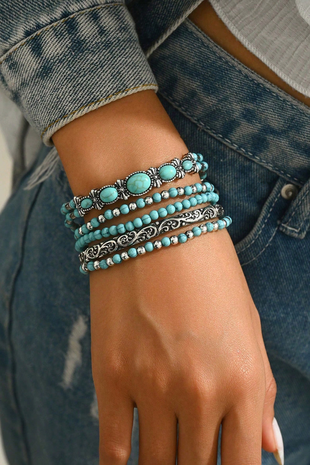 Silvery Turquoise Beaded Bracelet Set - authentic country accessories from Working Bull