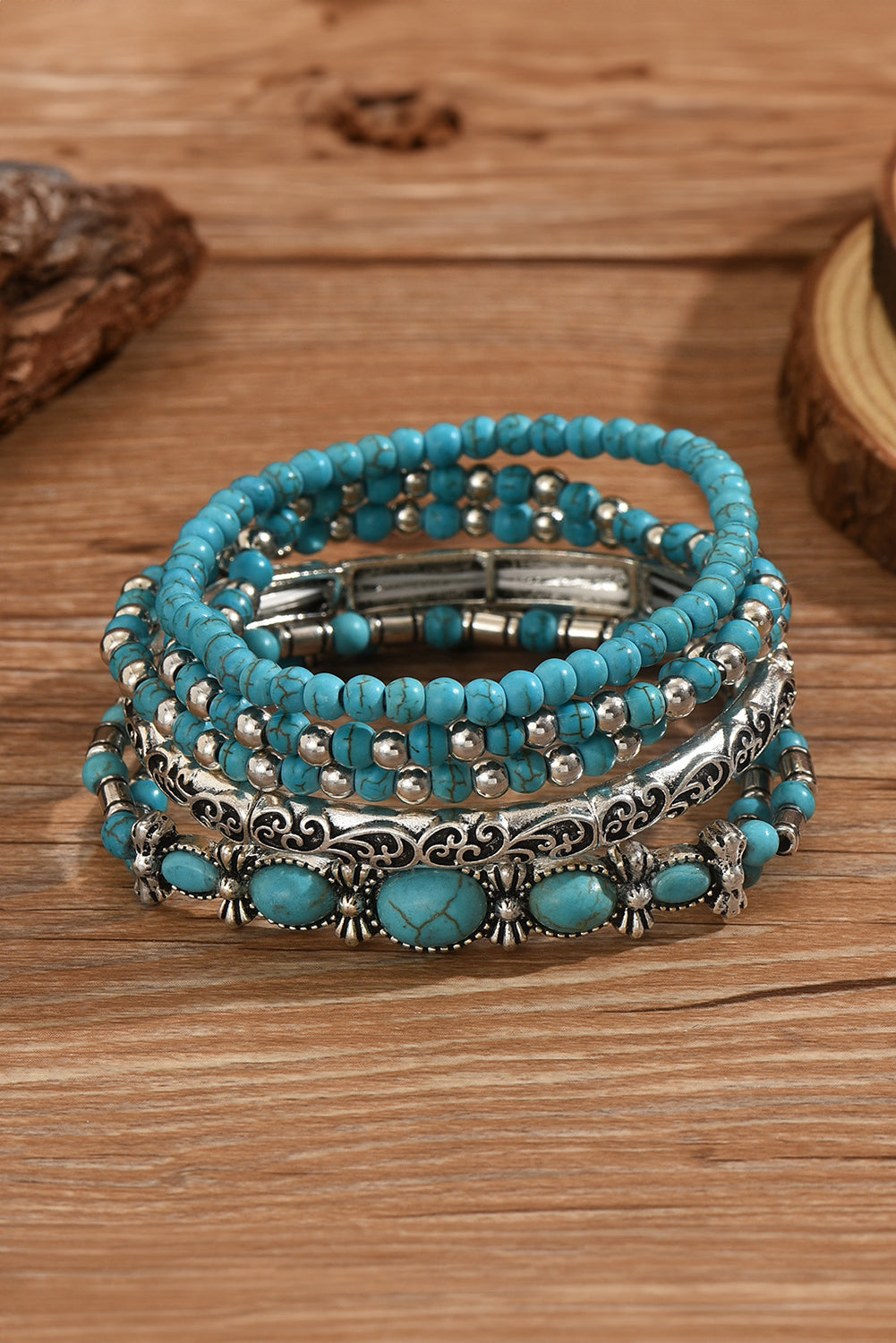 Silvery_Turquoise_Beaded_Bracelet_Set - authentic country accessories from Working Bull