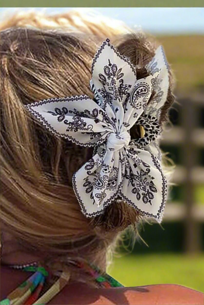 Black Paisley Floral Print Bow Knot Hair Clip - authentic country fashion from Working Bull