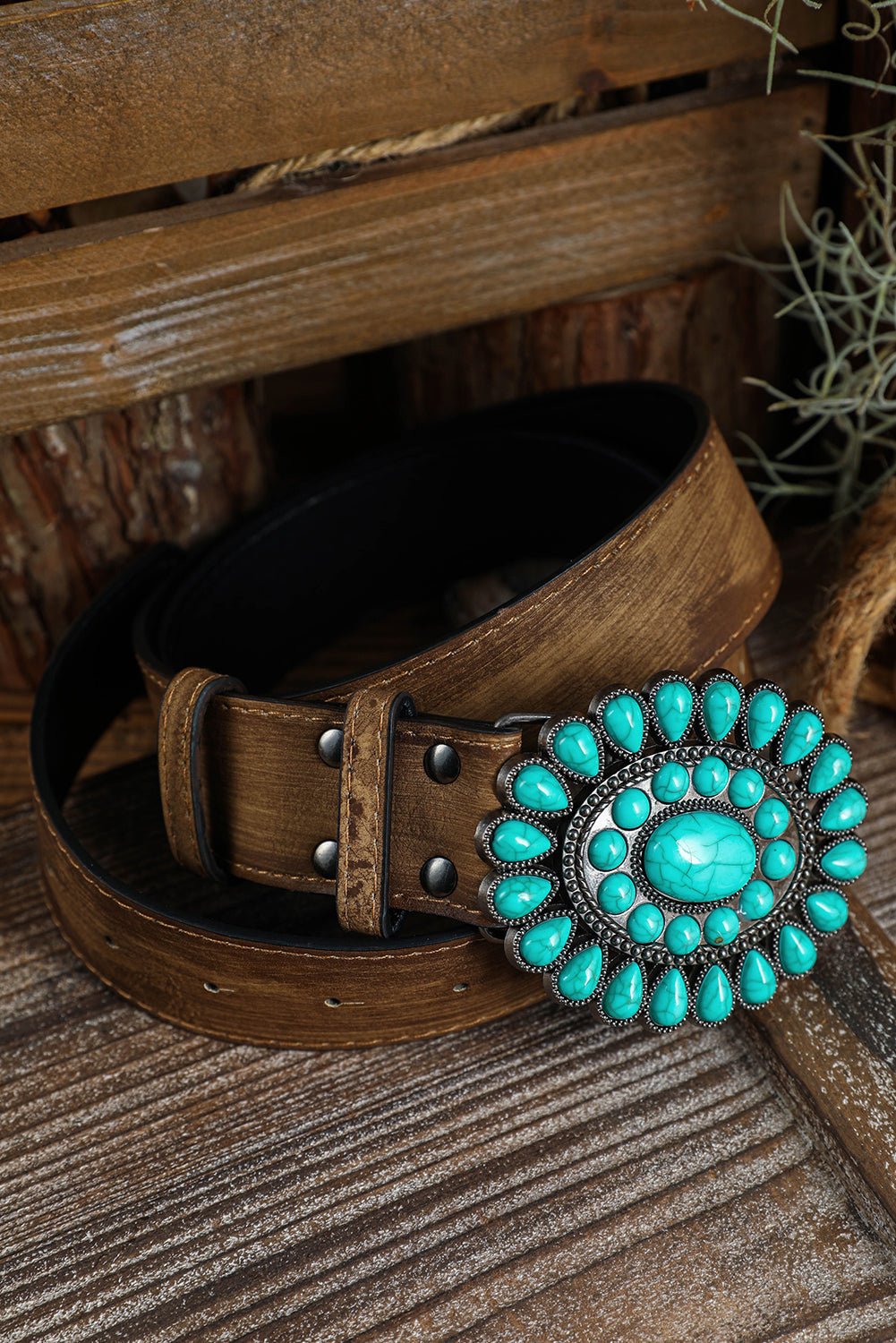 Light Blue Boho Turquoise Decor Wide Belt - authentic country fashion from Working Bull