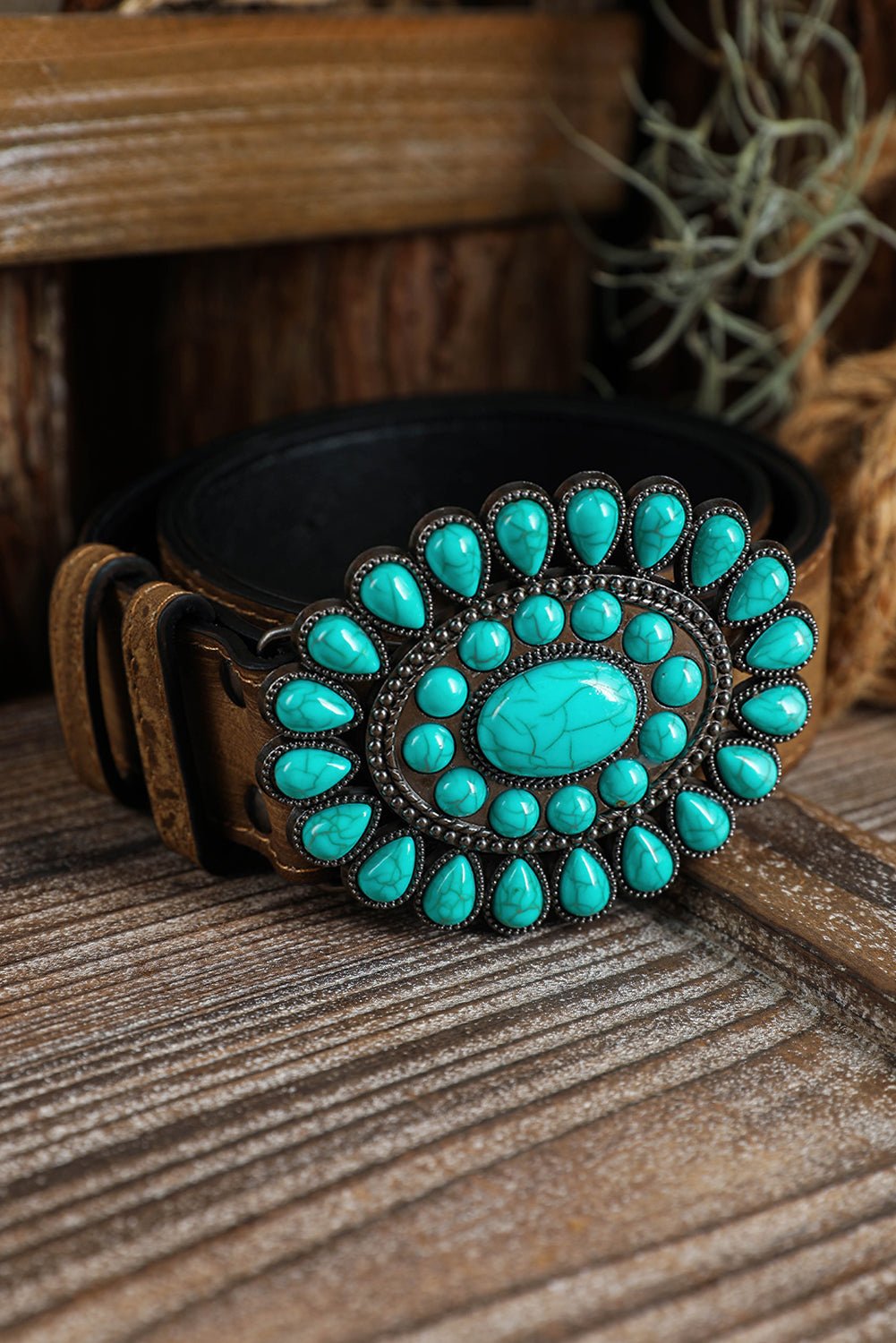 Light Blue Boho Turquoise Decor Wide Belt - authentic country fashion from Working Bull