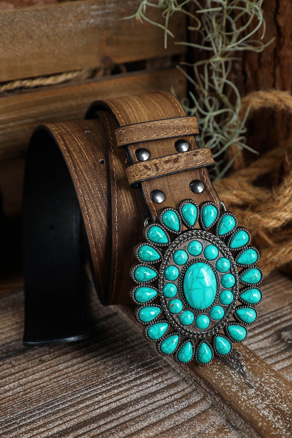 Light Blue Boho Turquoise Decor Wide Belt - authentic country fashion from Working Bull