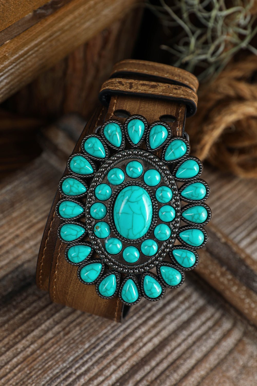 Light Blue Boho Turquoise Decor Wide Belt - authentic country fashion from Working Bull
